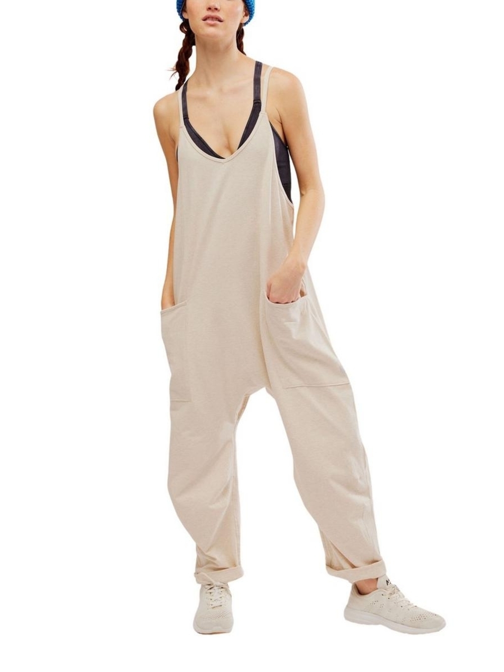 FP Movement Hot Shot Onesie Oatmeal Heather Relaxed Jumpsuit Womens S Oversized